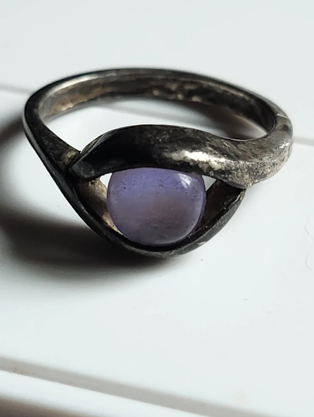 Vtg Silver Moonstone Ring - Iridescent Purple/Blue Gem